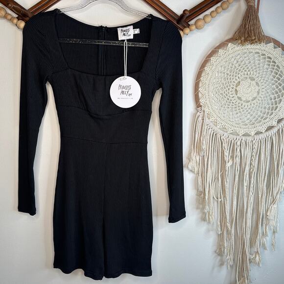 NEW Princess Polly Black Ribbed Sara Romper - Picture 1 of 4